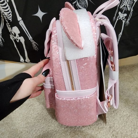 BNWT Minnie Mouse Sequin Cotton Candy Loungefly Mini Backpack - Picture 3 of 9